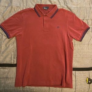 Fred Perry men’s polo shirt - burgundy with navy piping - size L